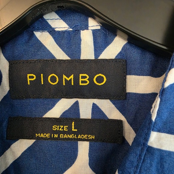Piombo Mens Blue Geometric Print Short Sleeve Button Down Shirt - Large - Picture 9 of 15